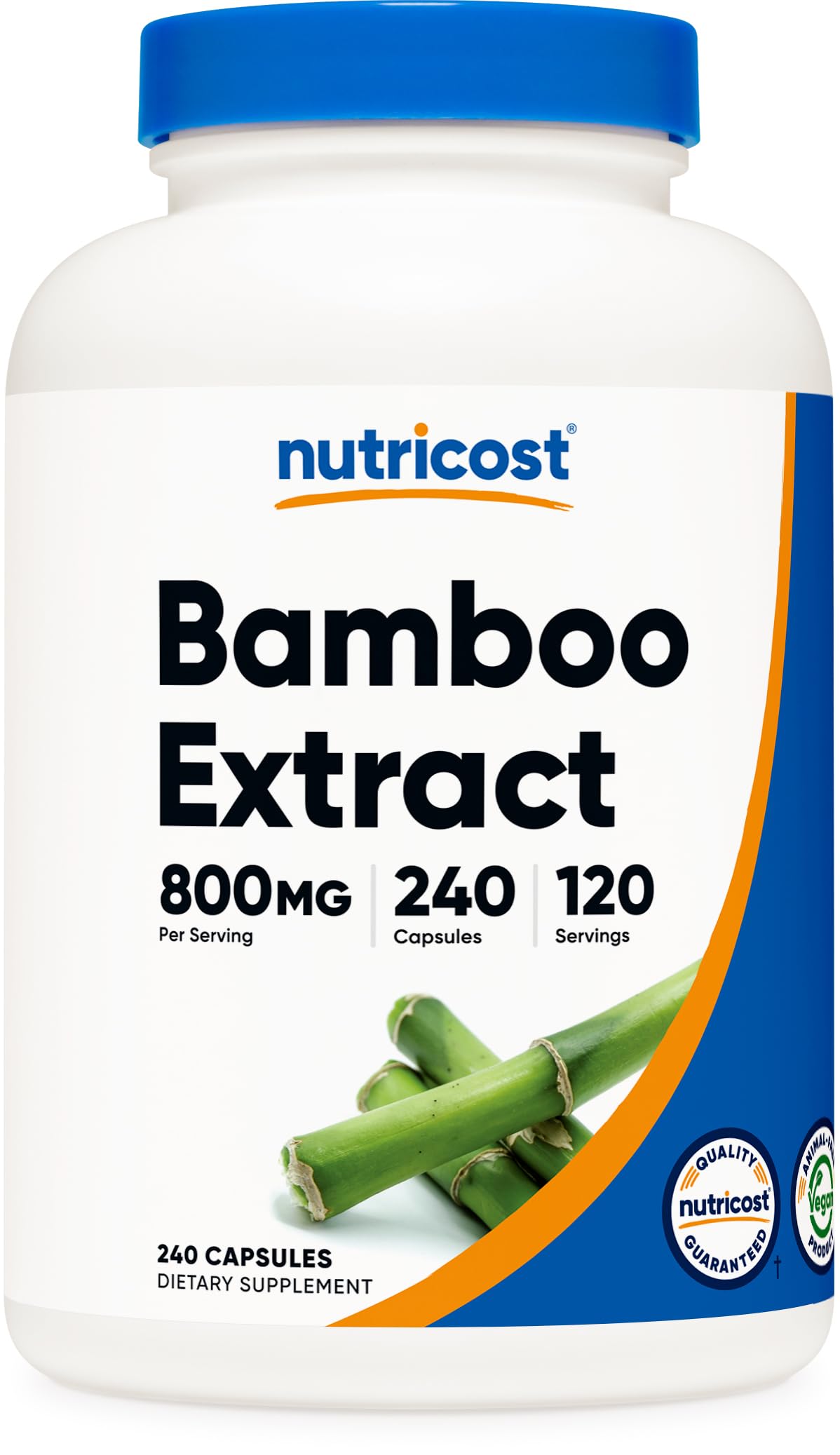 Nutricost extracto de bambú, botella: 400 mg por cápsula para consumo diario vegano.