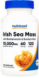 Nutricost extracto musgo mar irlandes 120 cápsulas, frasco para porciones diarias de bienestar.