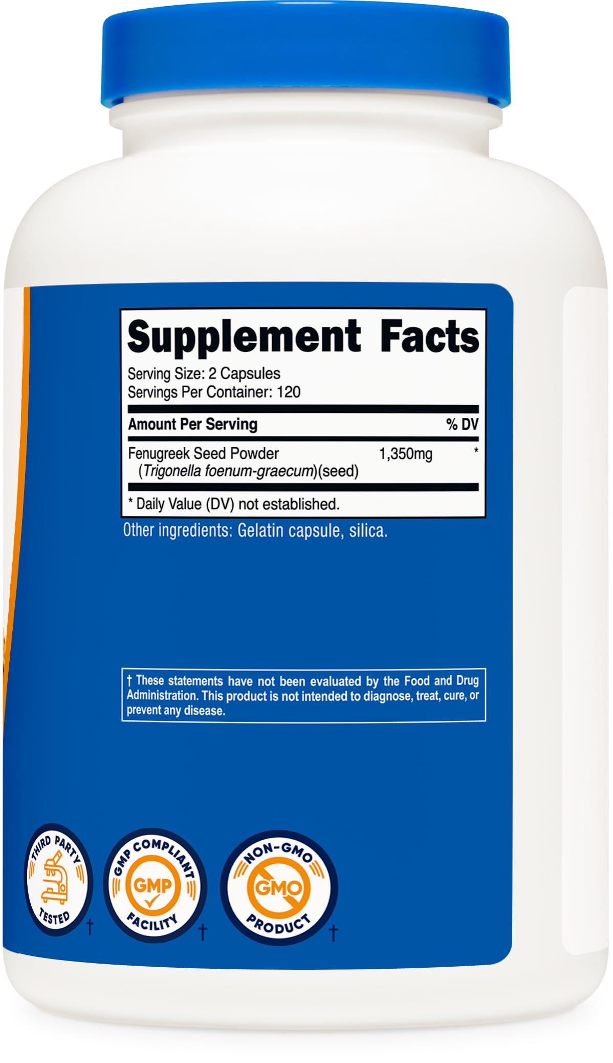 Envase compacto de Nutricost fenogreco, ideal para viaje.