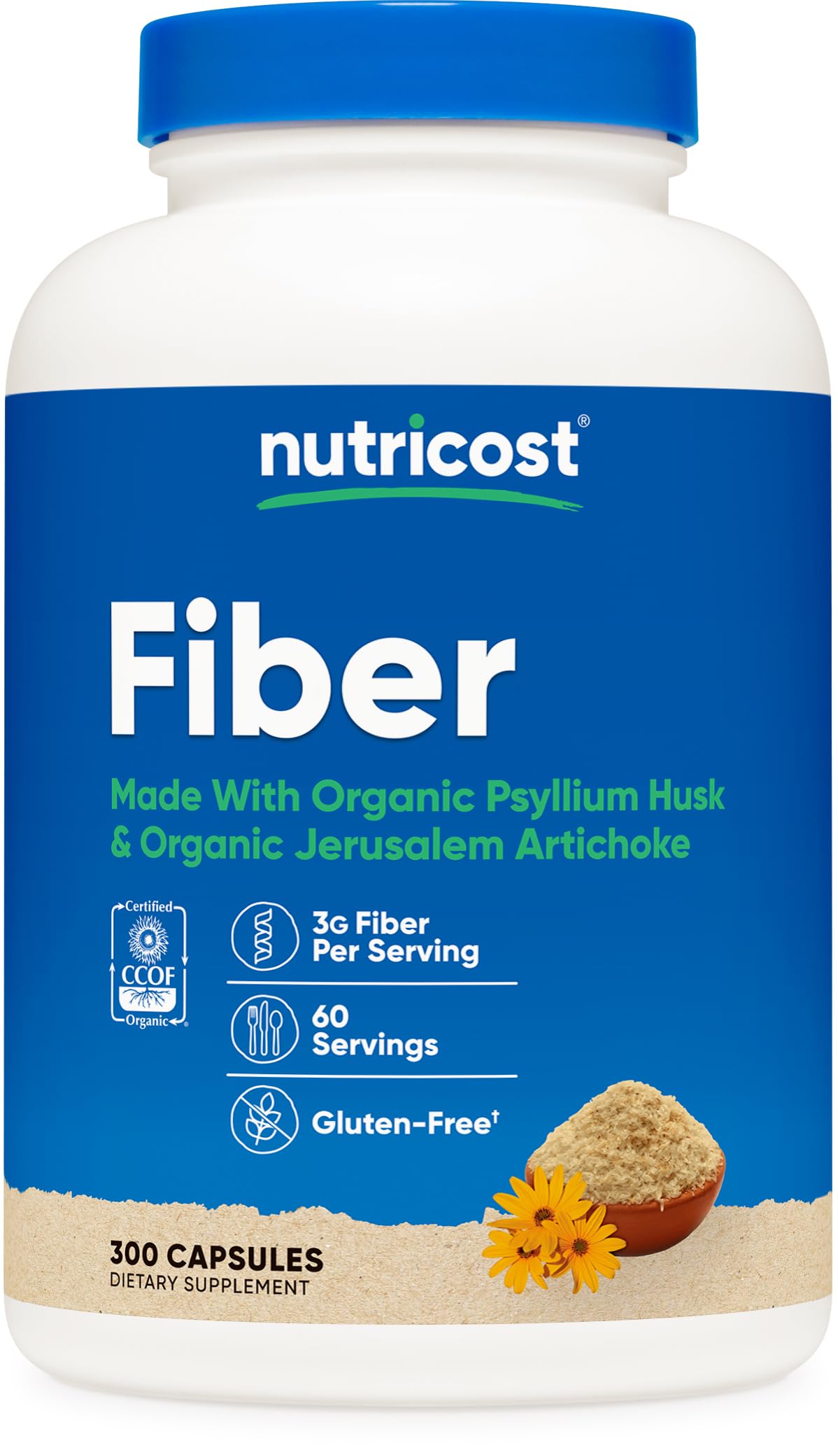 Nutricost Fibra Cápsulas: bote de 60 dosis y cápsulas fáciles de tragar