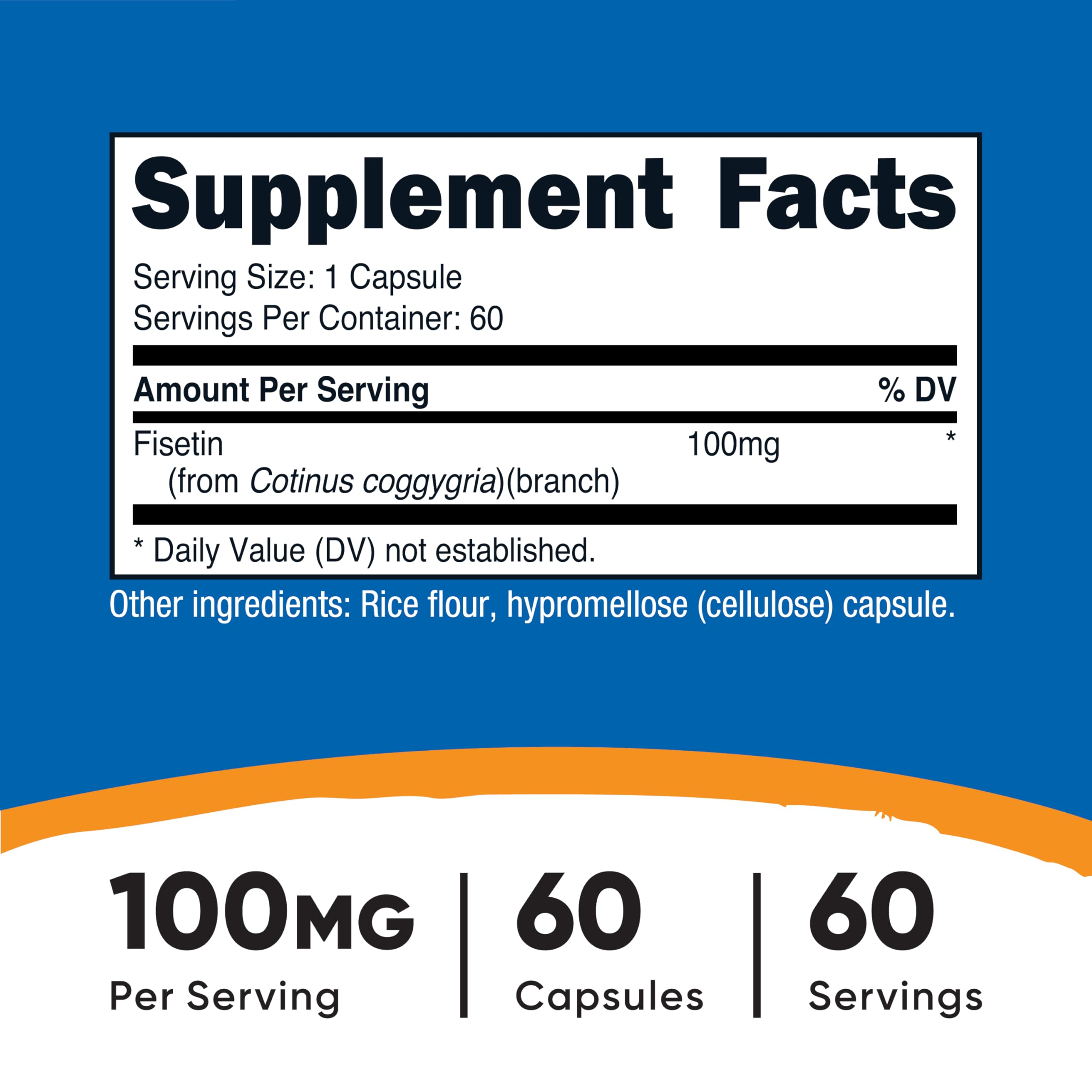 Nutricost Fisetin cápsulas: dosis diaria de 100 mg para consistencia.