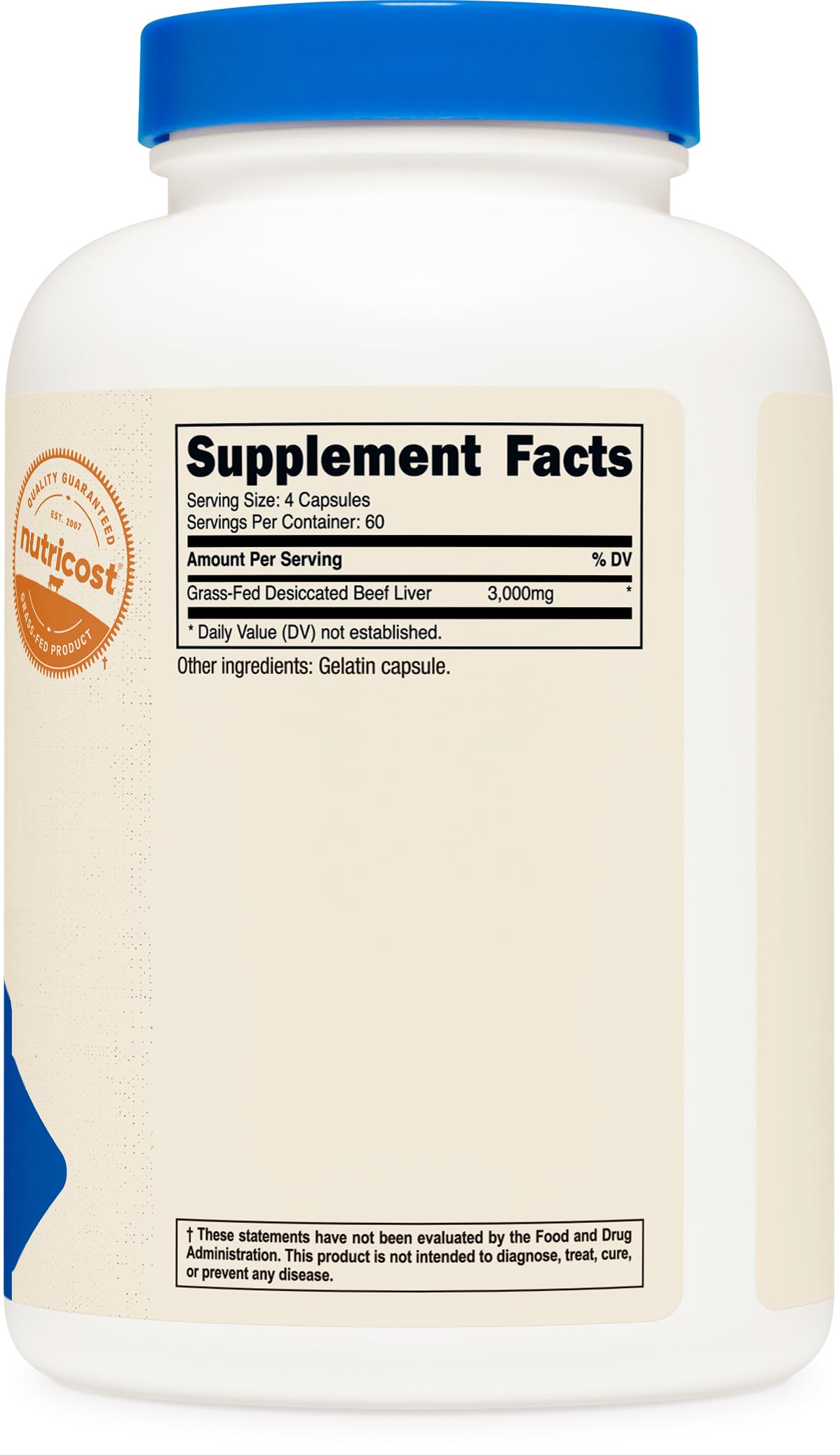 Frasco de Nutricost para uso diario de hígado deshidratado