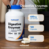 Nutricost infografía sencilla sobre enzimas digestivas y beneficios diarios.