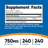 Nutricost GABA 750 mg envase: vegetariano, sin gluten y sin GMO para dietas sensibles