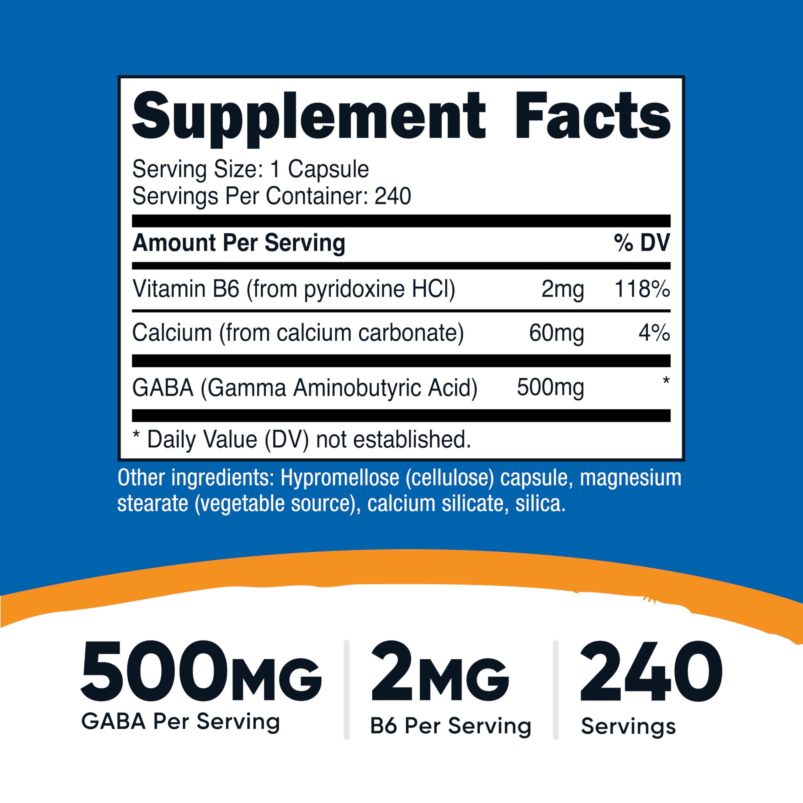 Nutricost GABA B6 cápsulas en interior, 500 mg, útil para apoyar la calma diaria