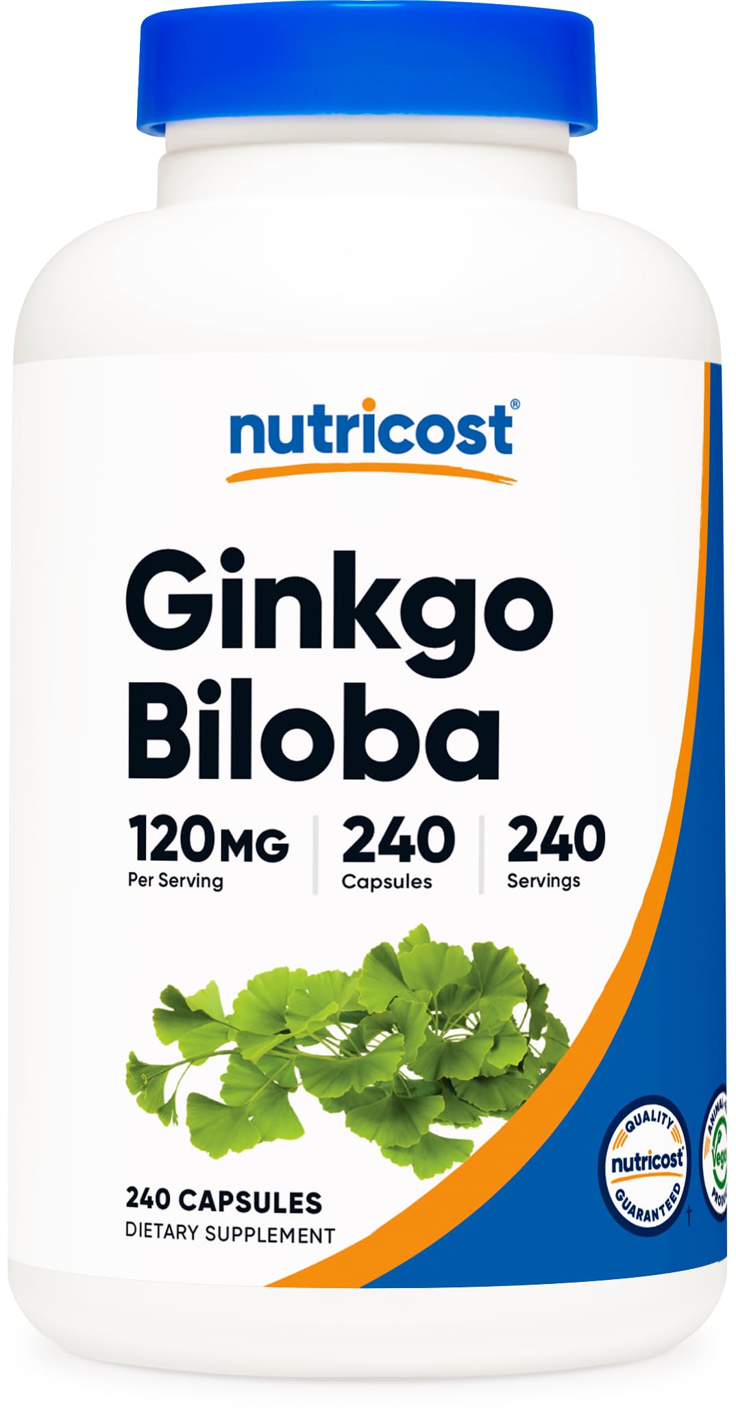 Nutricost Ginkgo Biloba 120 mg, botella frontal, apoyo para la concentración diaria