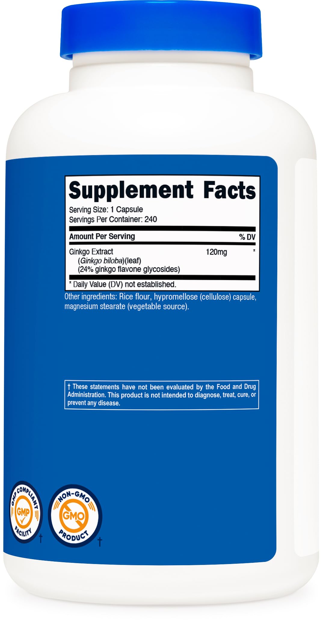 Nutricost Ginkgo Biloba 120 mg, fondo blanco botella, fácil de incorporar en la rutina diaria