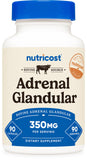 Nutricost glándula adrenal cápsulas, botella frontal para uso diario.