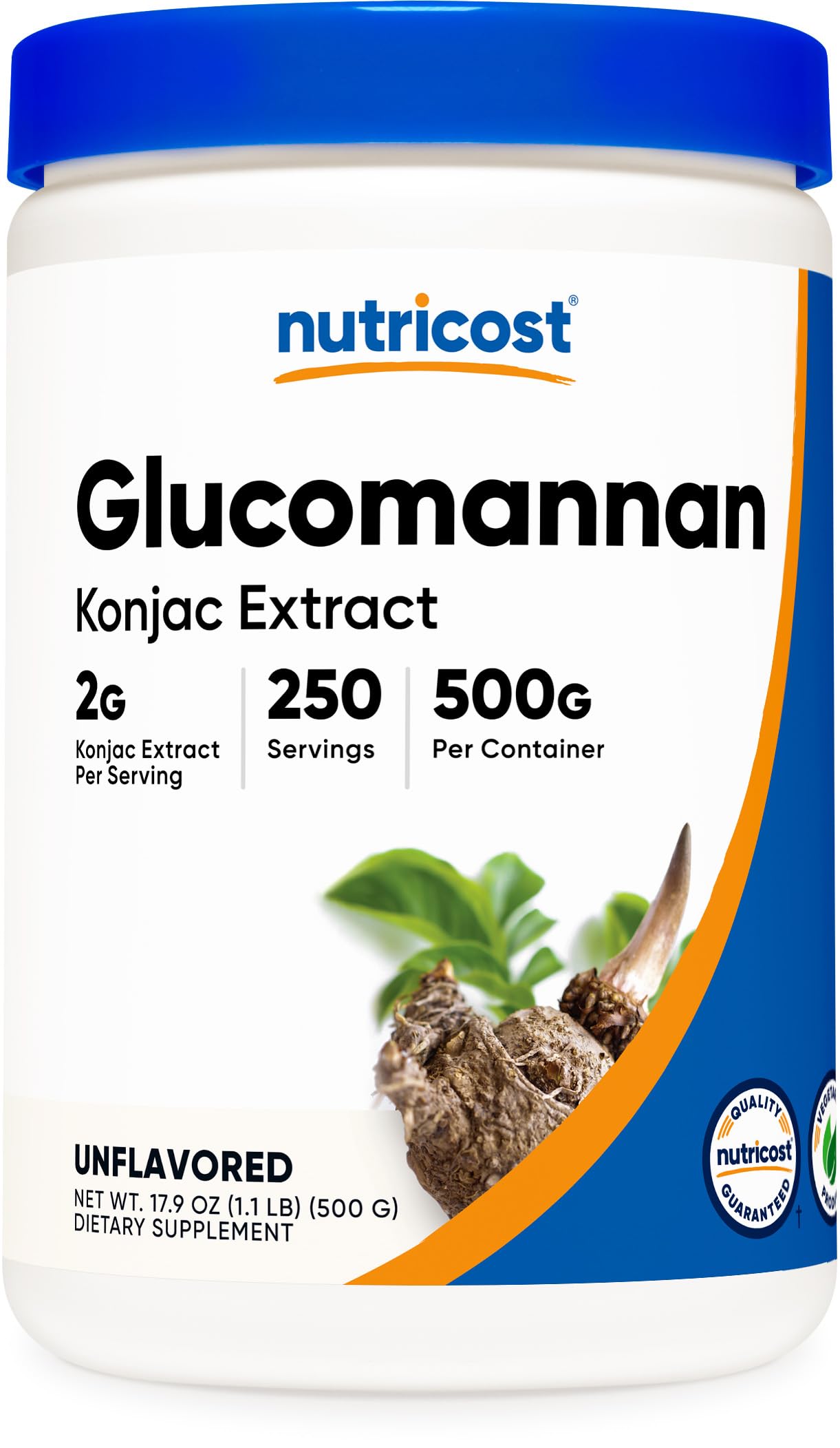 Nutricost glucomanano polvo en bote de 500 g, fibra soluble para saciedad suave