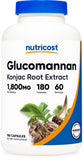 Nutricost Glucomannan en botella con 180 cápsulas para ingestas diarias convenientes