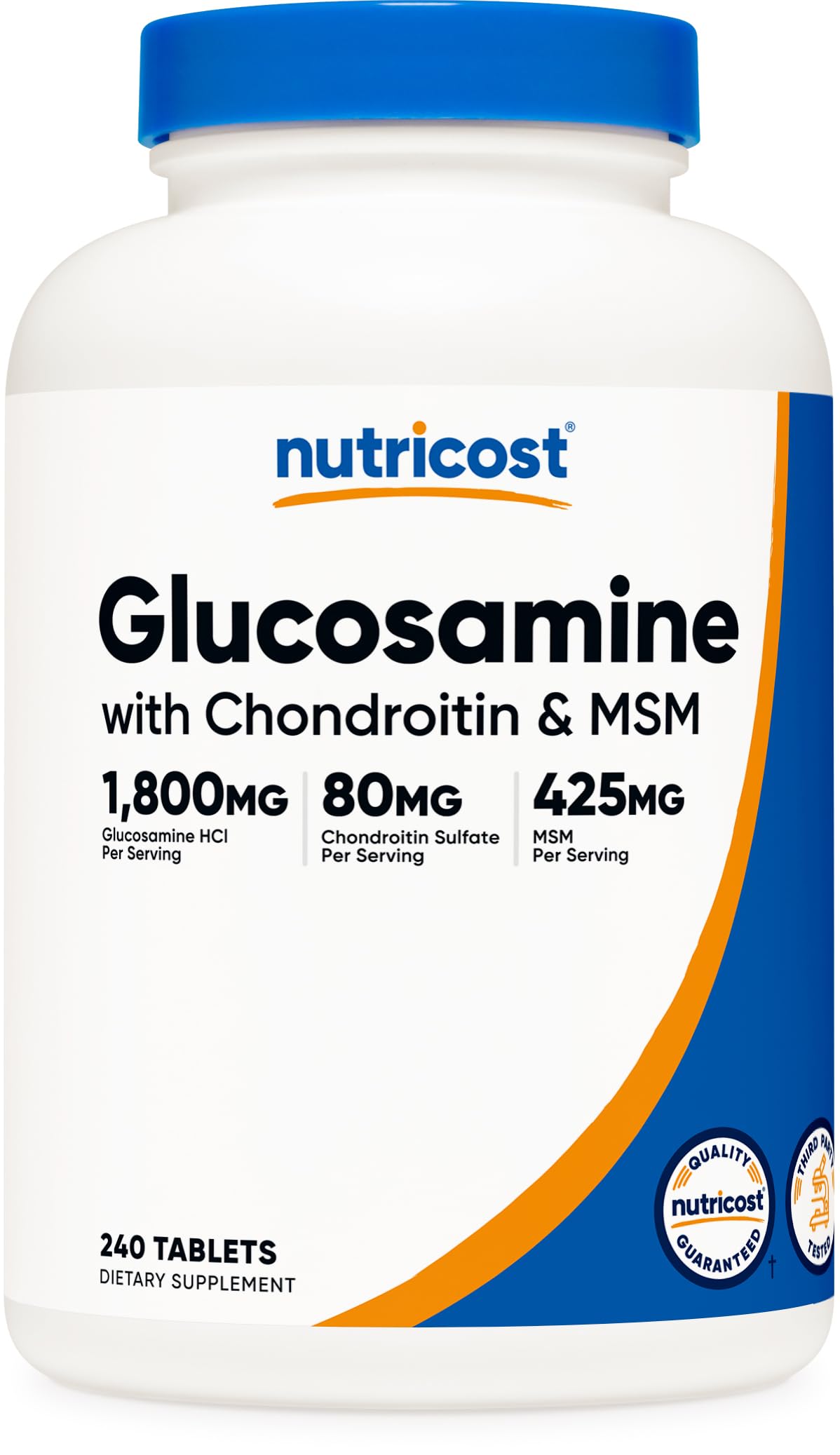 Nutricost Glucosamina 1800mg en botella para uso diario de articulaciones.