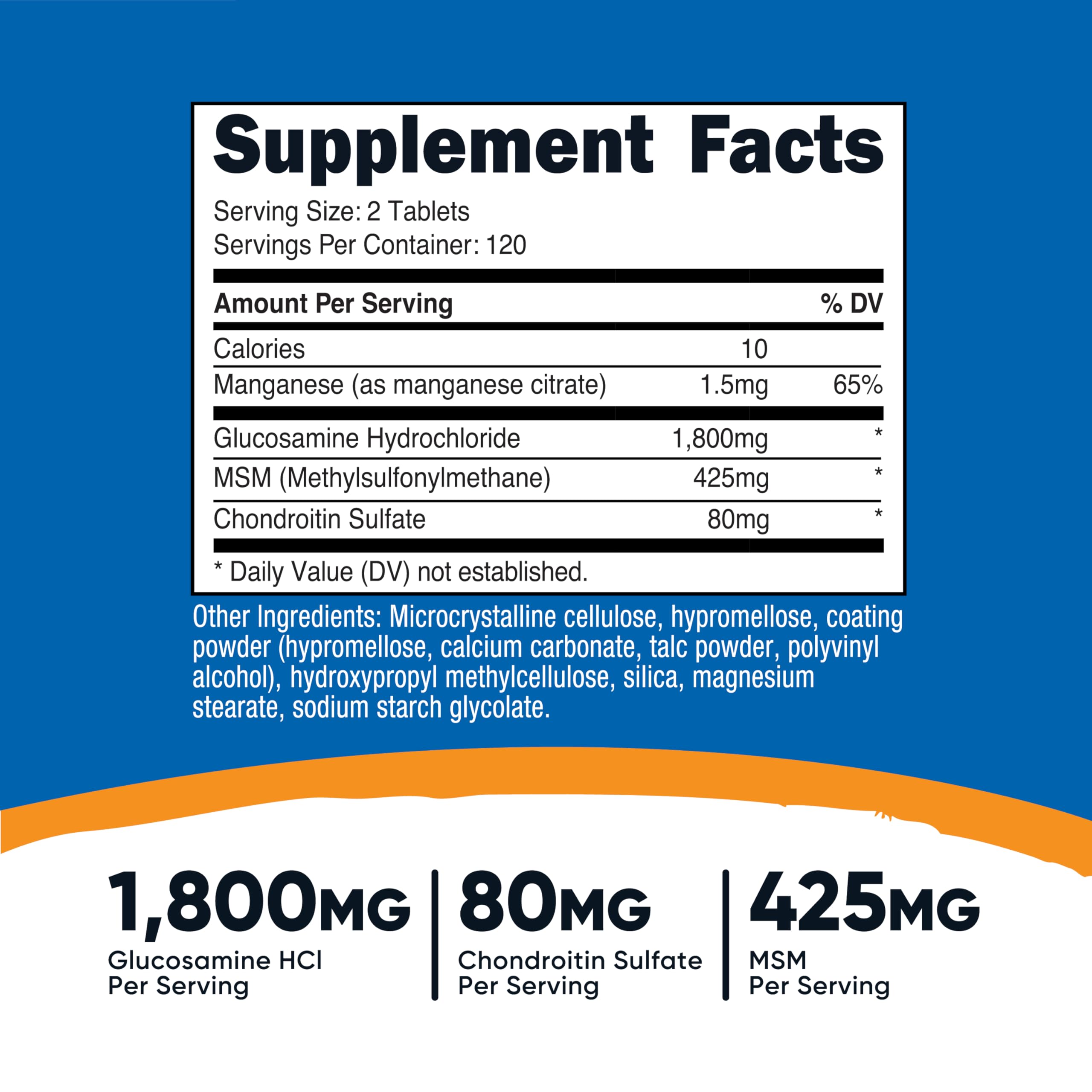 Nutricost Glucosamina con Condroitina y MSM en tabletas, ideal para rutina diaria.