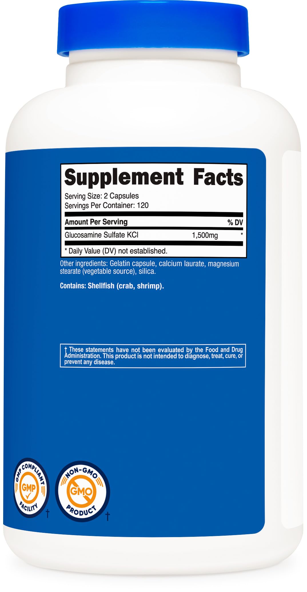 Nutricost Glucosamina Sulfato 1500 mg, cápsulas dentro de la botella