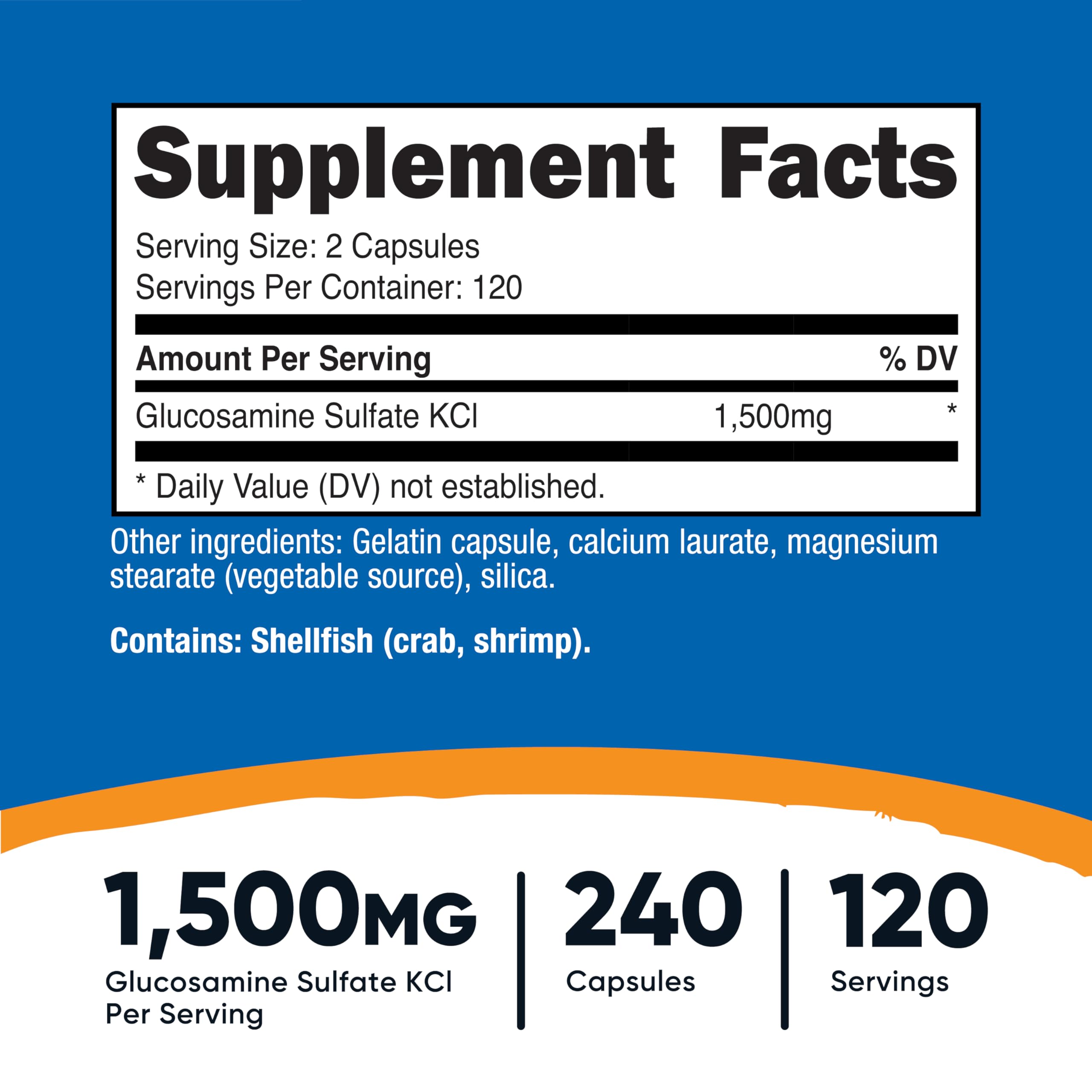 Nutricost Glucosamina Sulfato 1500 mg, cápsulas, uso diario cómodo
