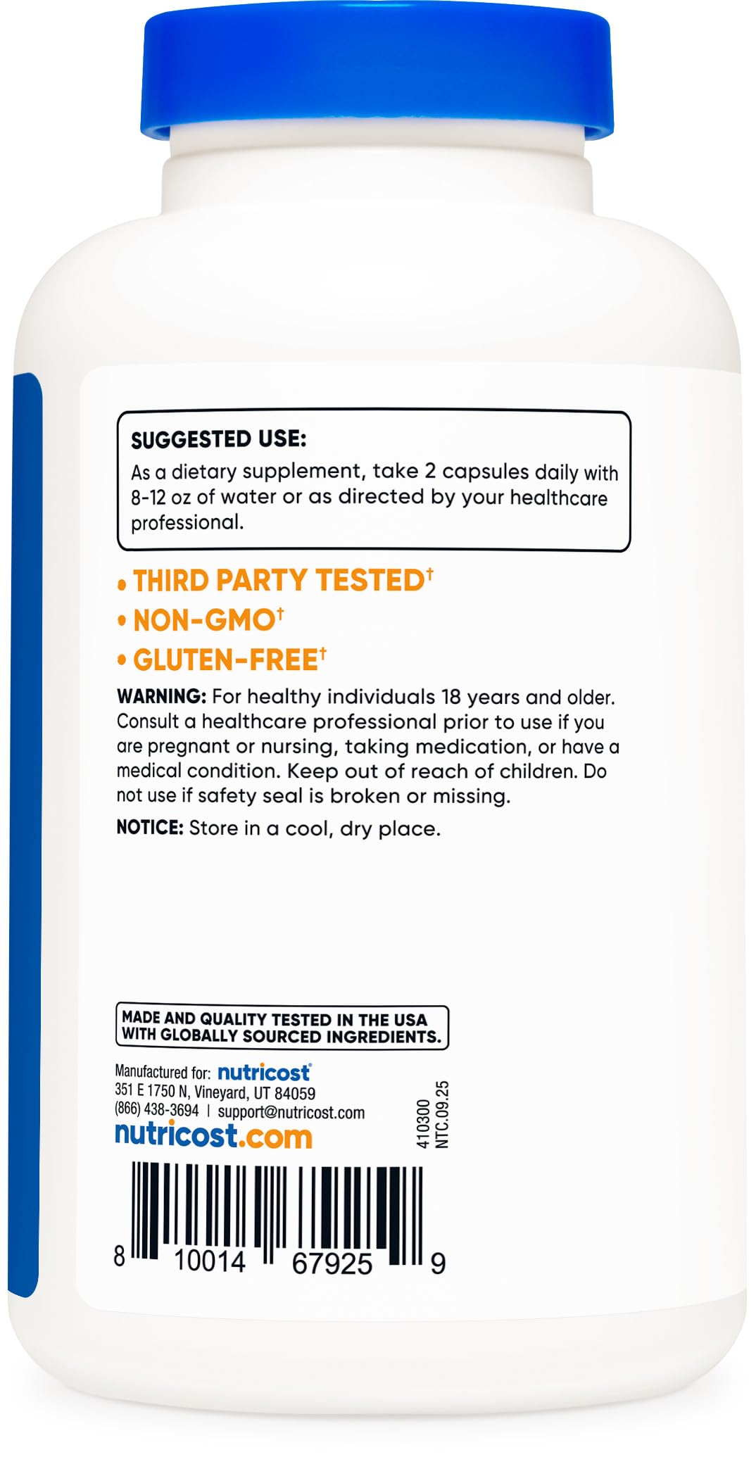 Nutricost Glucosamina Sulfato 1500 mg, envase cerrado, muestra seguridad