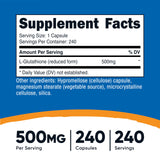 Nutricost Glutatión, cápsulas, botella vista posterior con información de seguridad.