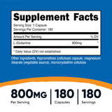 Nutricost L-Glutamina 800mg en cápsulas para ingesta diaria.