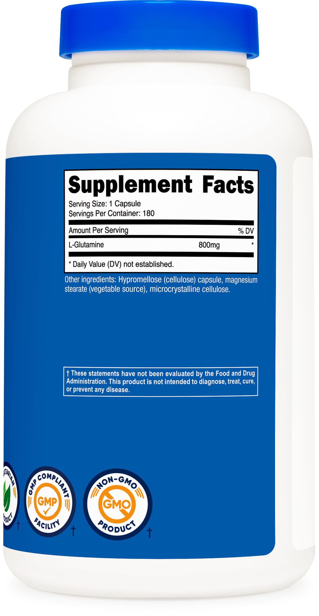 Nutricost L-Glutamina 800mg uso diario práctico para aminoácidos.