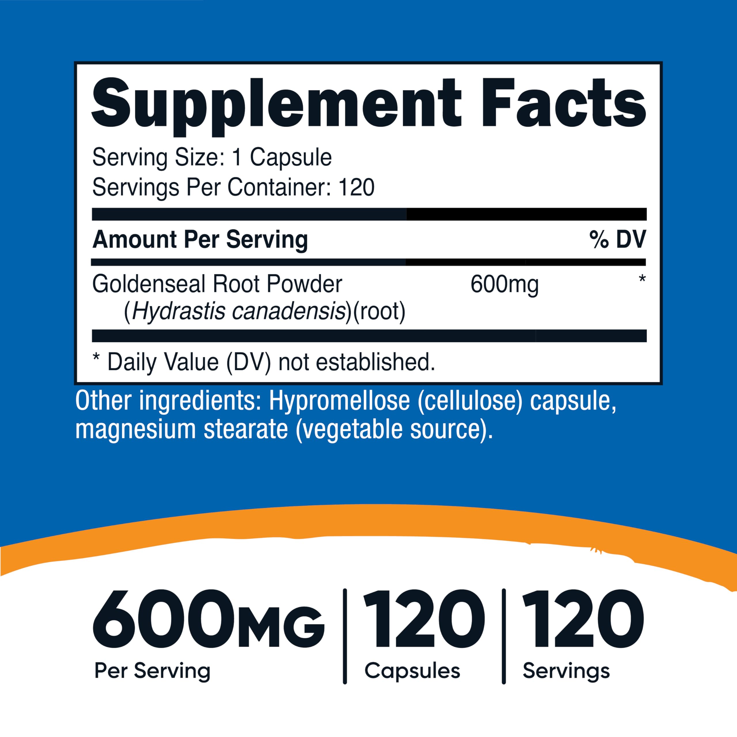 Nutricost Goldenseal: cápsulas 120 unidades listas para tu rutina.