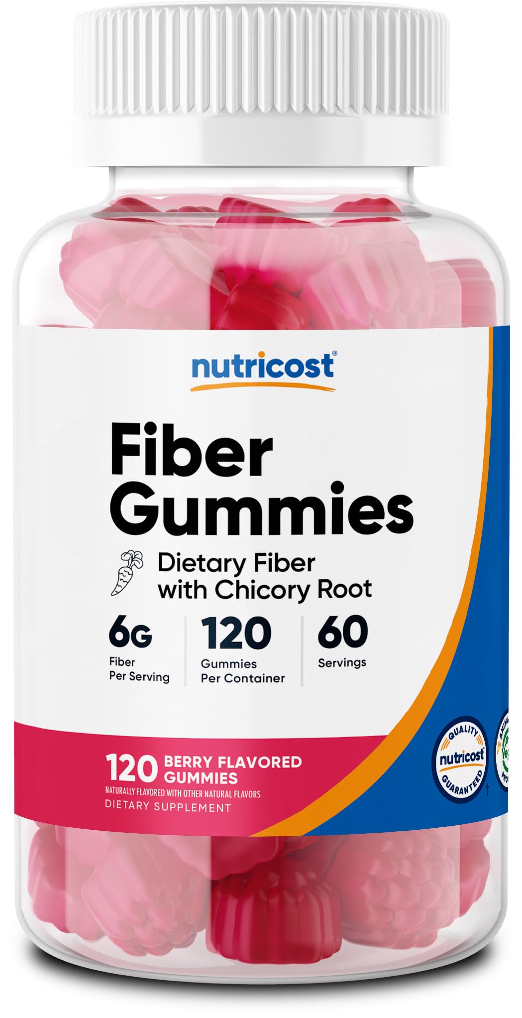 Nutricost gominolas de fibra sabor frambuesa en botella, conveniente para consumo diario