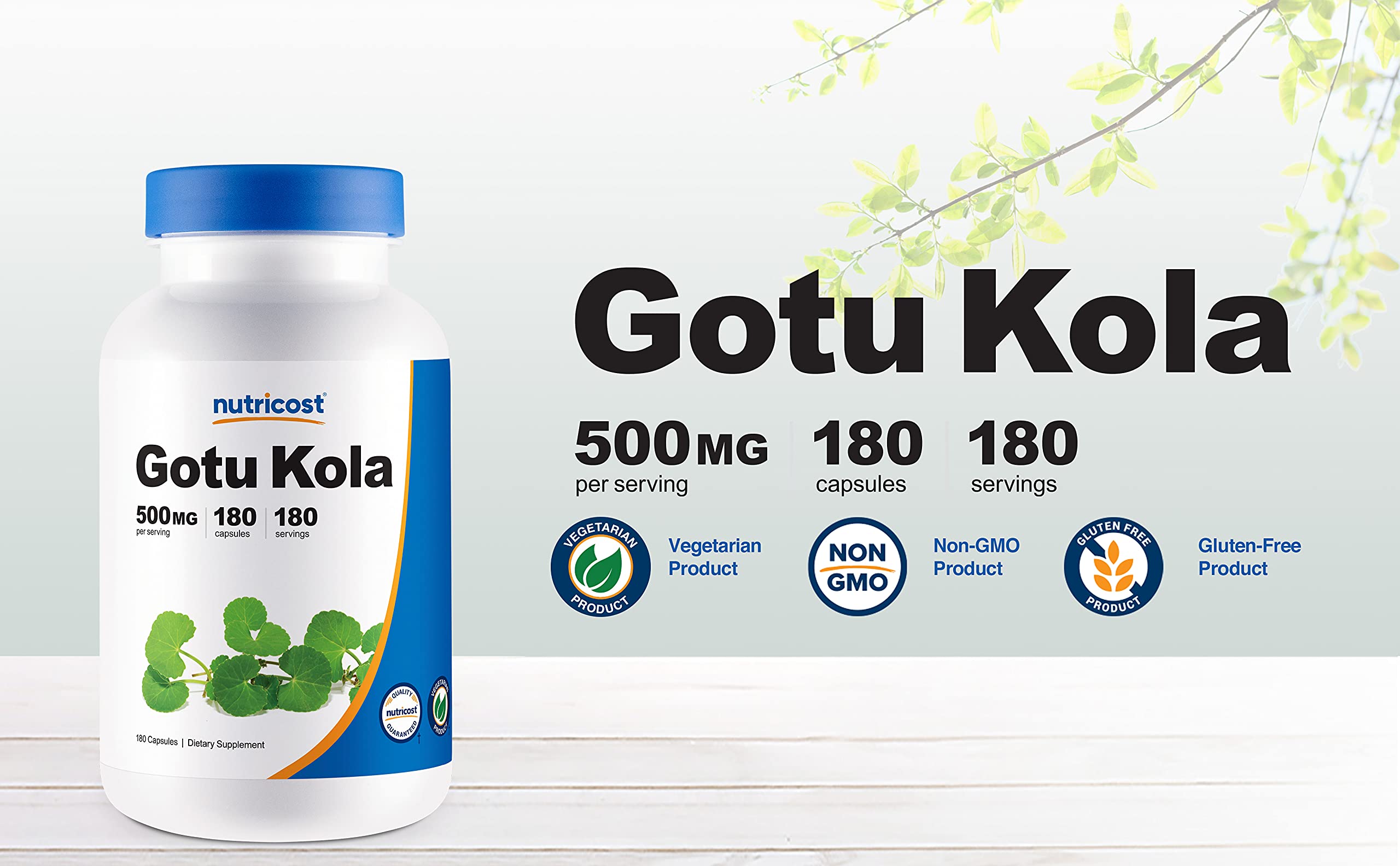 Etiqueta Nutricost Gotu Kola con información de ingredientes