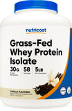 Nutricost grass-fed whey protein isolate vanilla 5lb bottle for post workout shakes