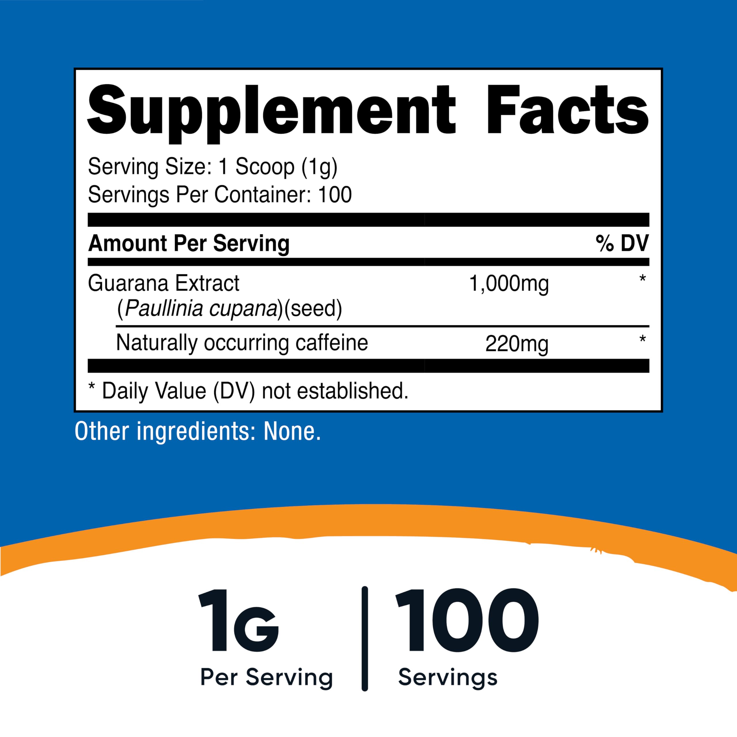 Nutricost Guaraná Extracto Polvo con cuchara medidora para dosis fáciles.