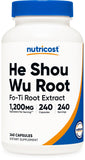 Nutricost He Shou Wu: porción de 60 mg por cápsula para apoyar el bienestar diario.