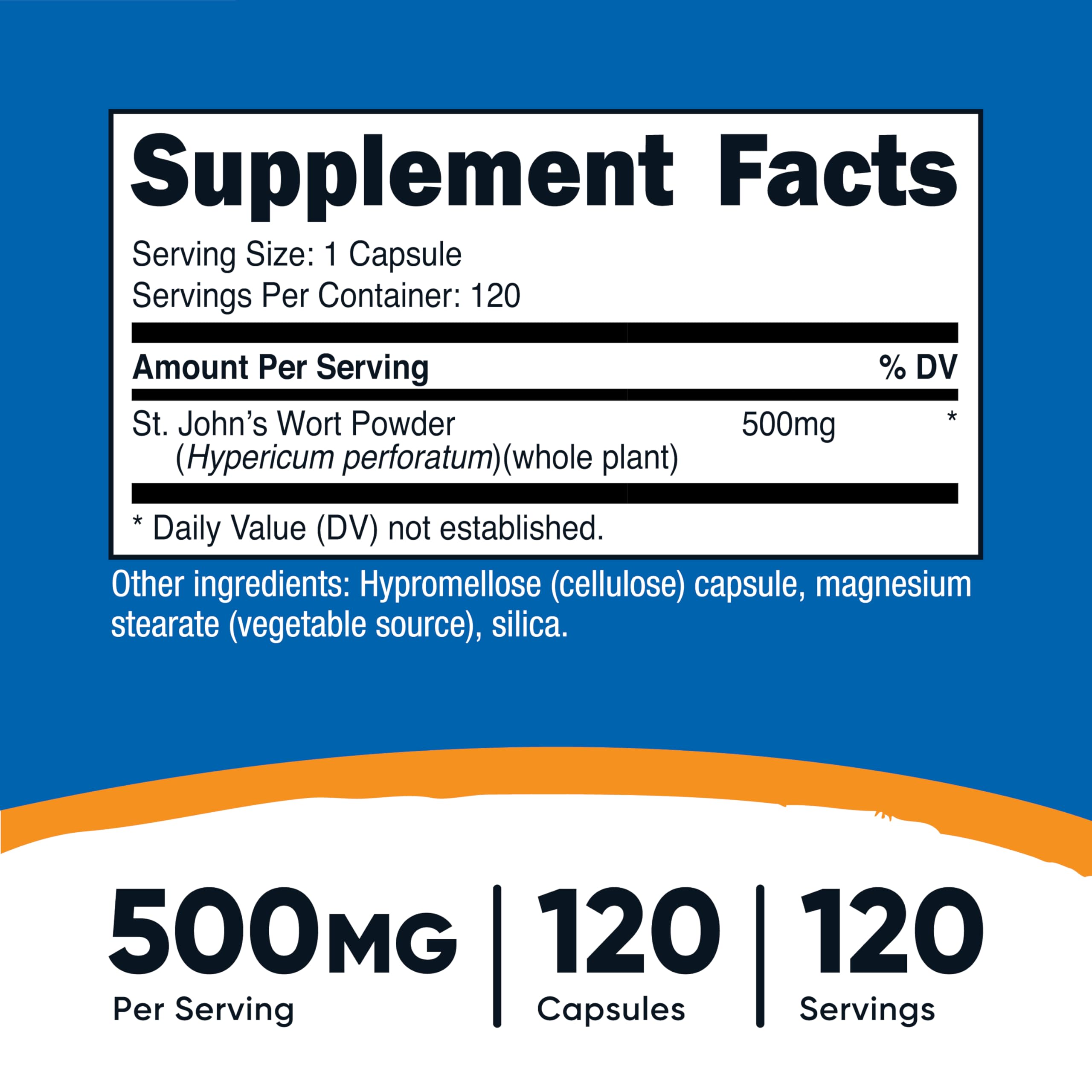 Nutricost Hierba de San Juan envase, cápsulas de 500 mg para uso diario.