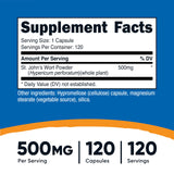 Nutricost Hierba de San Juan envase, cápsulas de 500 mg para uso diario.