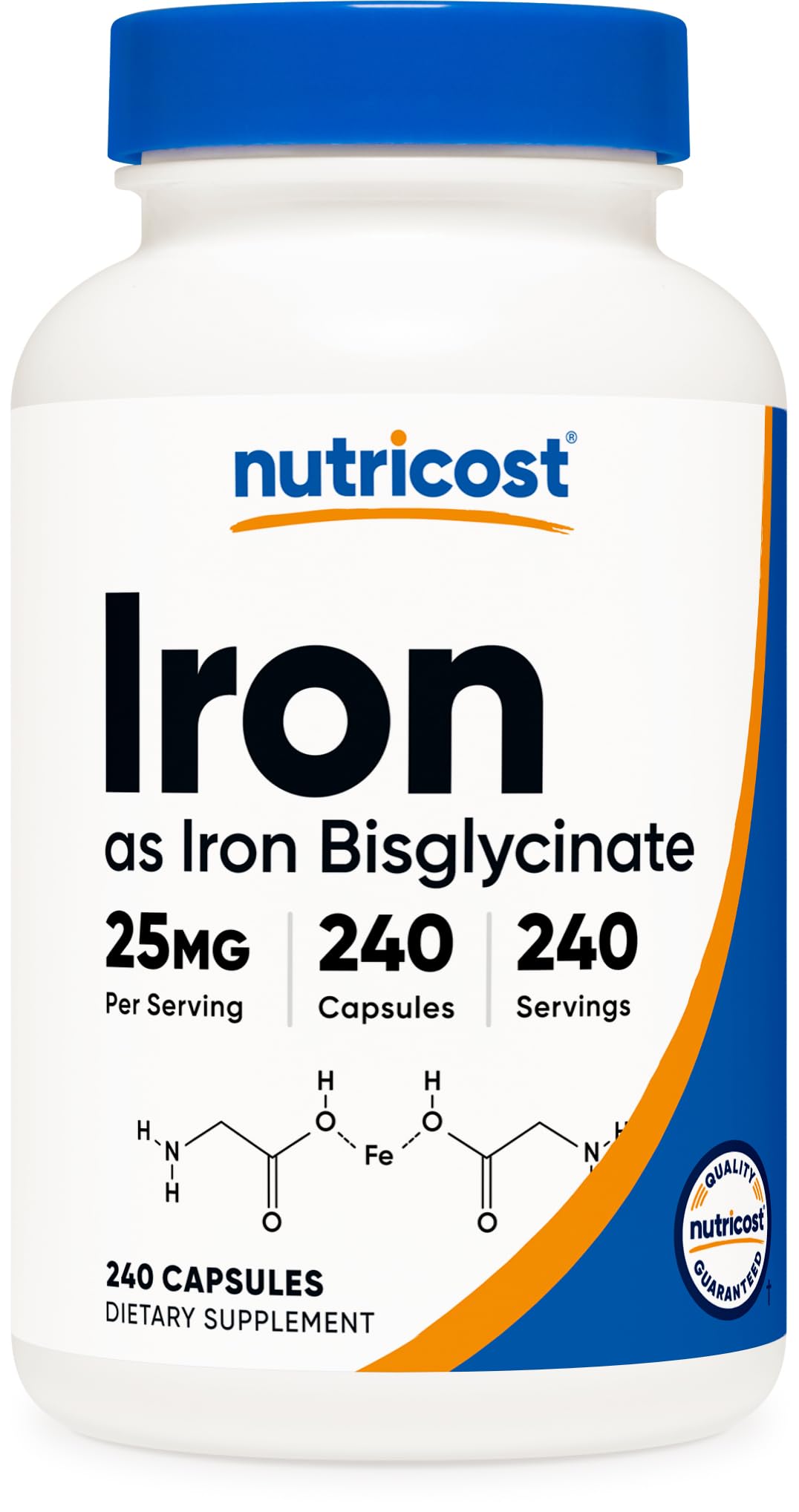 Nutricost Hierro Bisglicinato 25 mg – botella para uso diario y vitalidad.