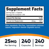 Nutricost Hierro Bisglicinato 25 mg – cápsulas de biodisponibilidad mejorada para consumo diario.