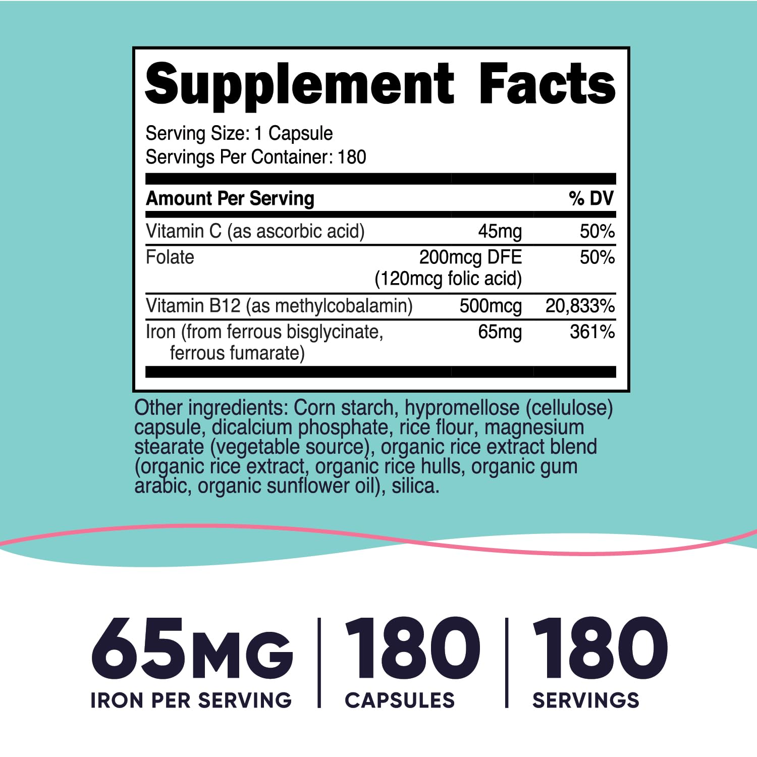 Nutricost Hierro 65 mg, cápsulas vegetales fáciles de tragar para la rutina diaria.