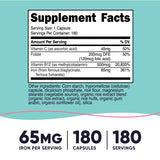 Nutricost Hierro 65 mg, cápsulas vegetales fáciles de tragar para la rutina diaria.