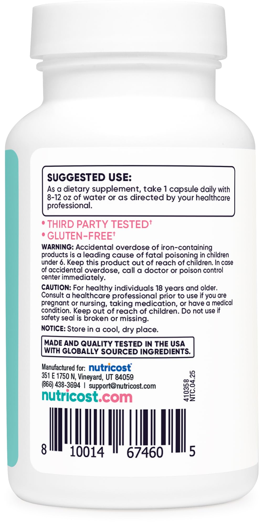 Nutricost Hierro para mujeres, libre de OGM y gluten, opción vegetariana.