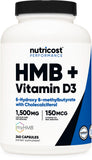 Nutricost HMB D3 – botella frente: envase claro para rutina diaria de entrenamiento.