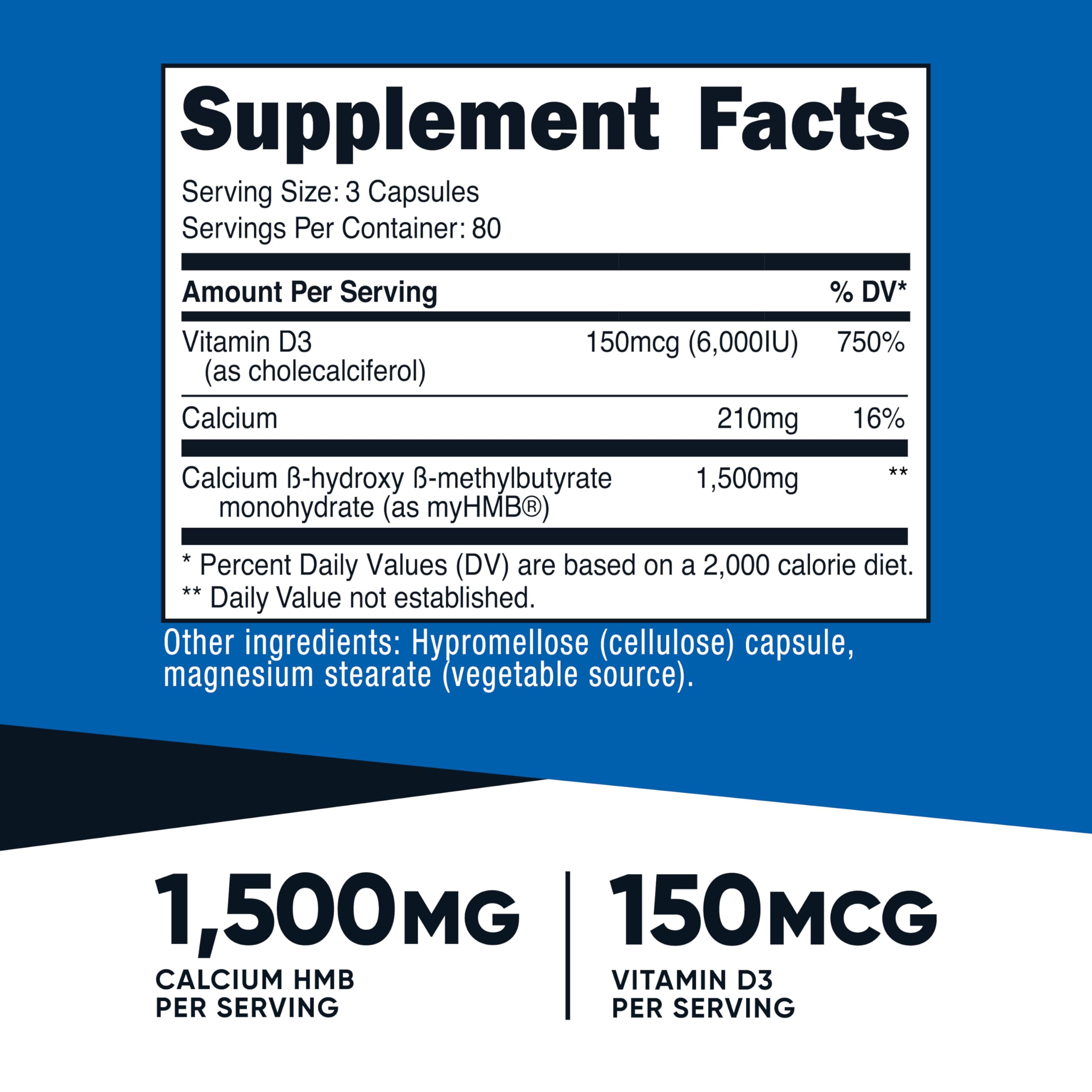 Nutricost HMB D3 – etiqueta frontal: información clara para dosis y uso.