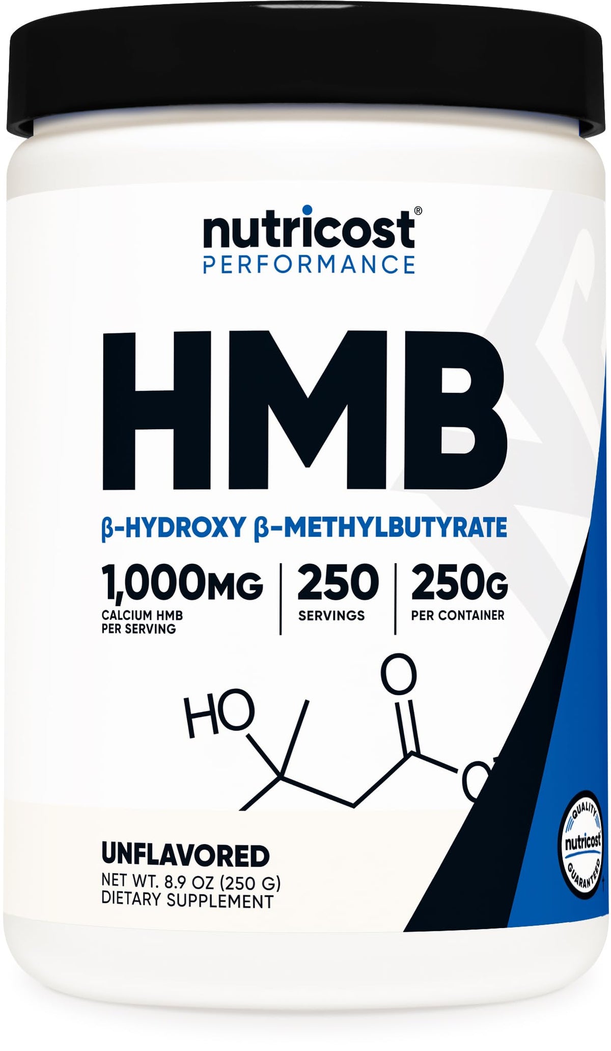 Nutricost HMB Powder en bote de 250 g para uso diario en entrenamiento