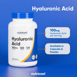 Nutricost interior de botella, cápsulas de ácido hialurónico, pureza preservada.