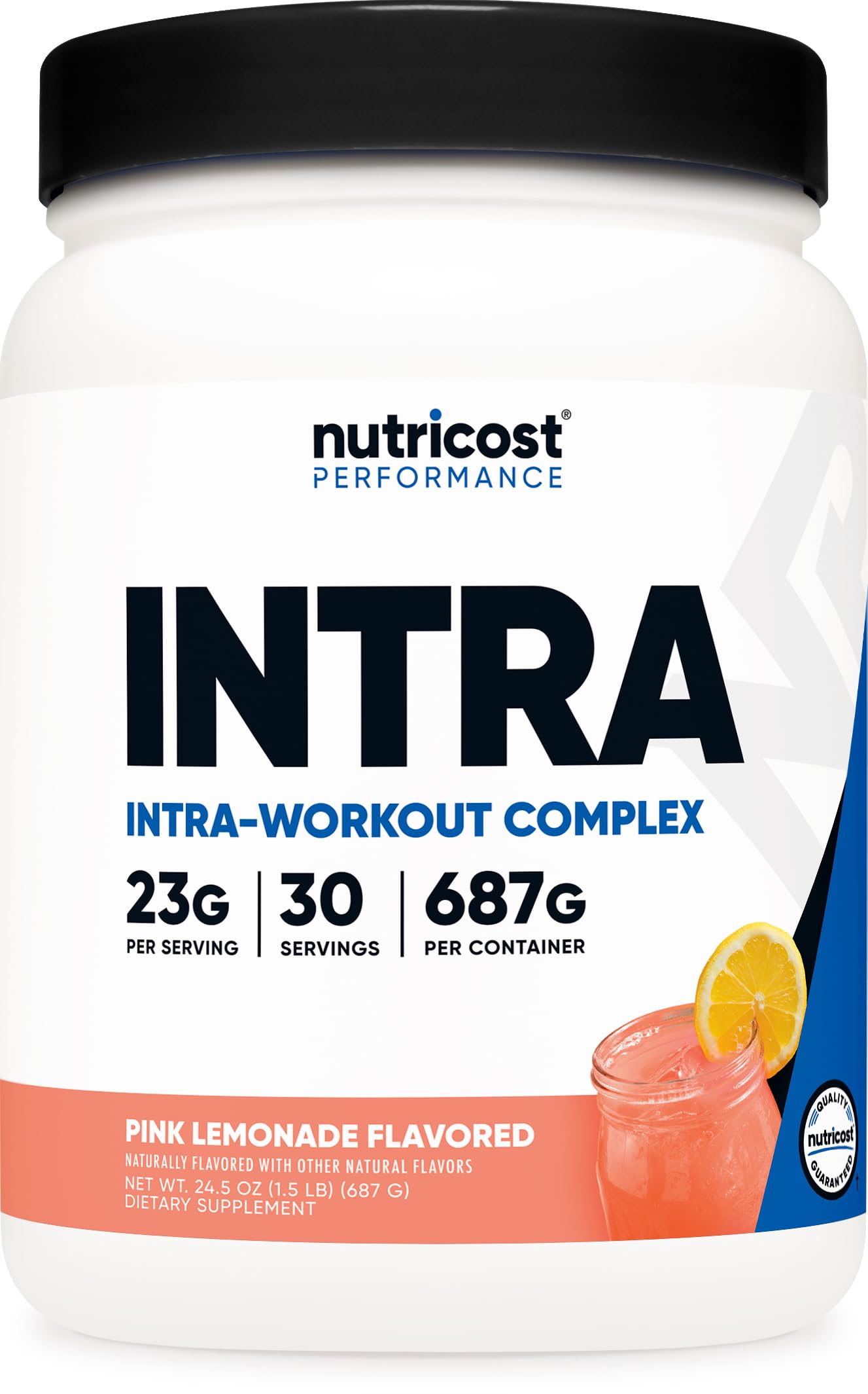 Nutricost Intra-Workout, botella frontal, energía para entrenamientos intensos.