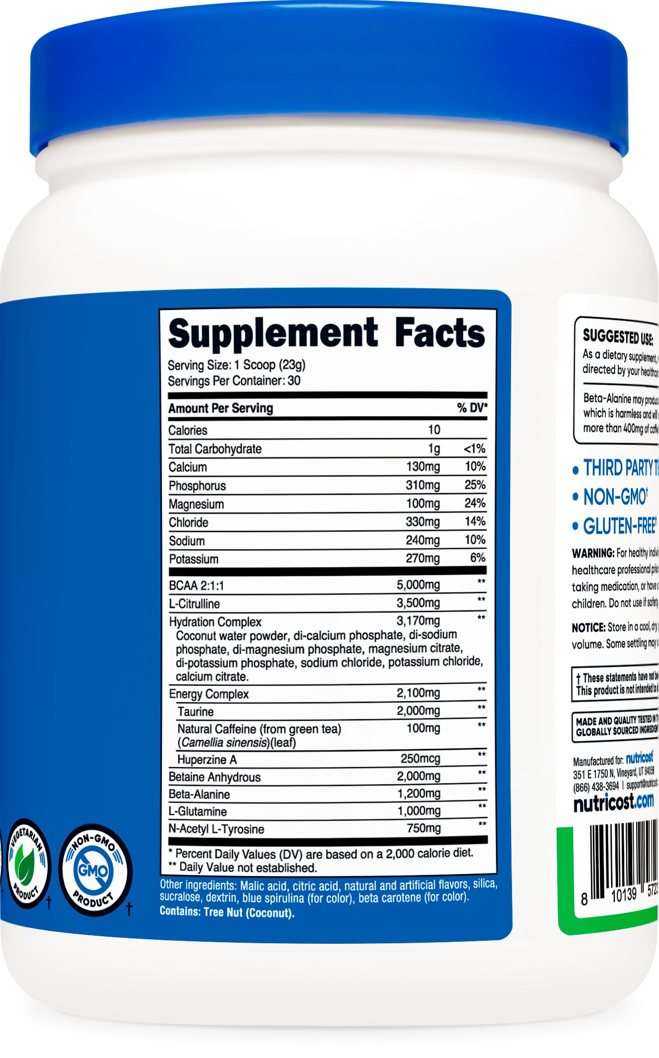 Nutricost intraentrenamiento polvo manzana verde, sin gluten y sin OGM.