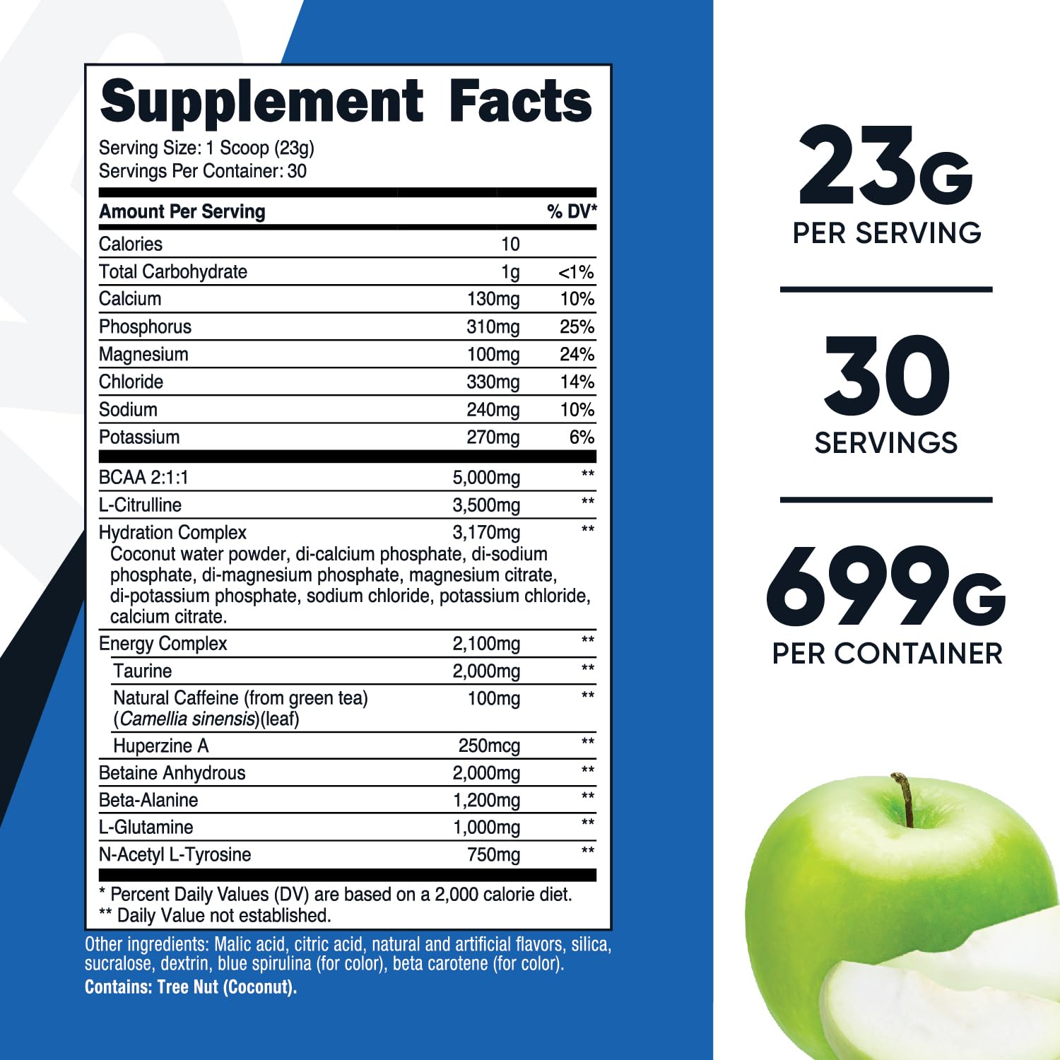 Nutricost intraentrenamiento polvo, mezcla fácil de manzana verde para recuperación muscular.