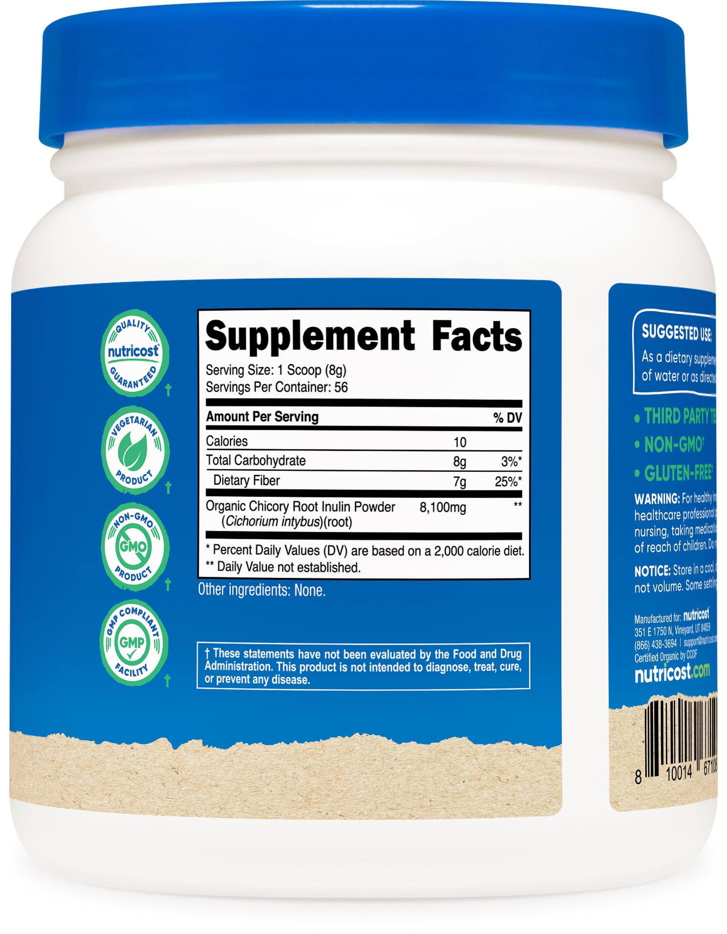 Nutricost Inulina Orgánica tabla nutricional clara para plan diario