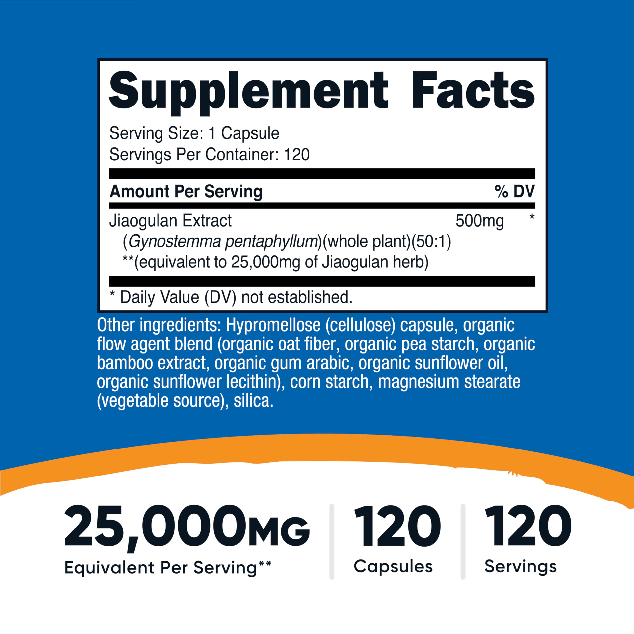 Etiqueta de Nutricost con información del extracto de Jiaogulan.