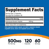 Nutricost Keratina Hidrolizada dosis de 500 mg por porción, práctico para 60 días
