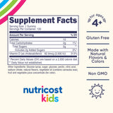 Etiqueta de Nutricost Kids D3 gomitas destacando sabor baya mixta.