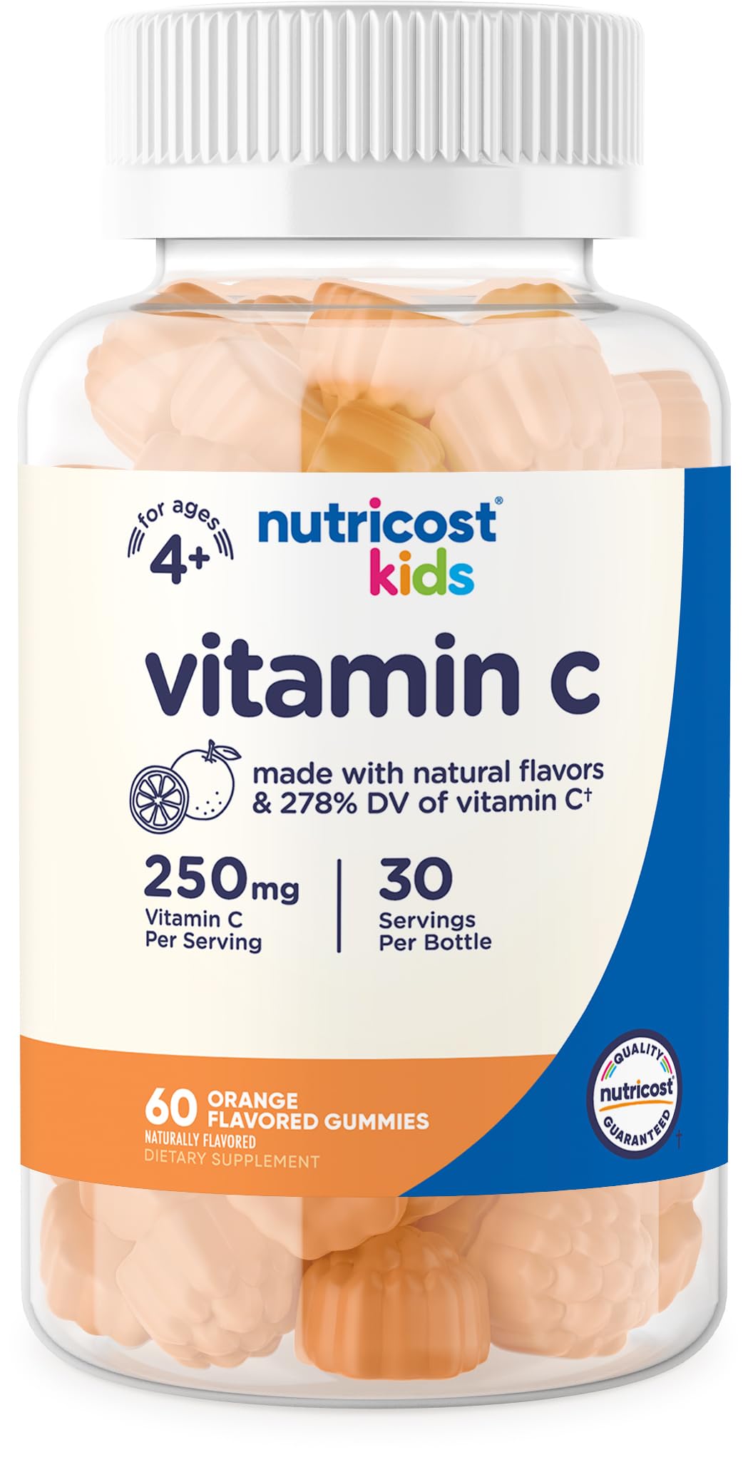 Nutricost Kids Vitamina C gomitas, frasco de 60, uso diario para la rutina familiar.