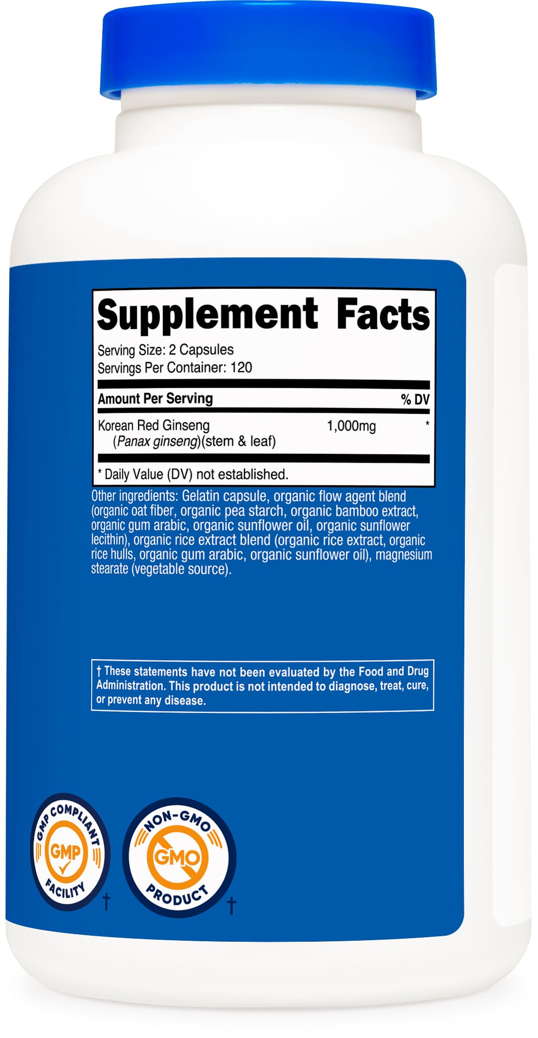 Nutricost Ginseng Coreano, etiqueta libre de gluten para tranquilidad