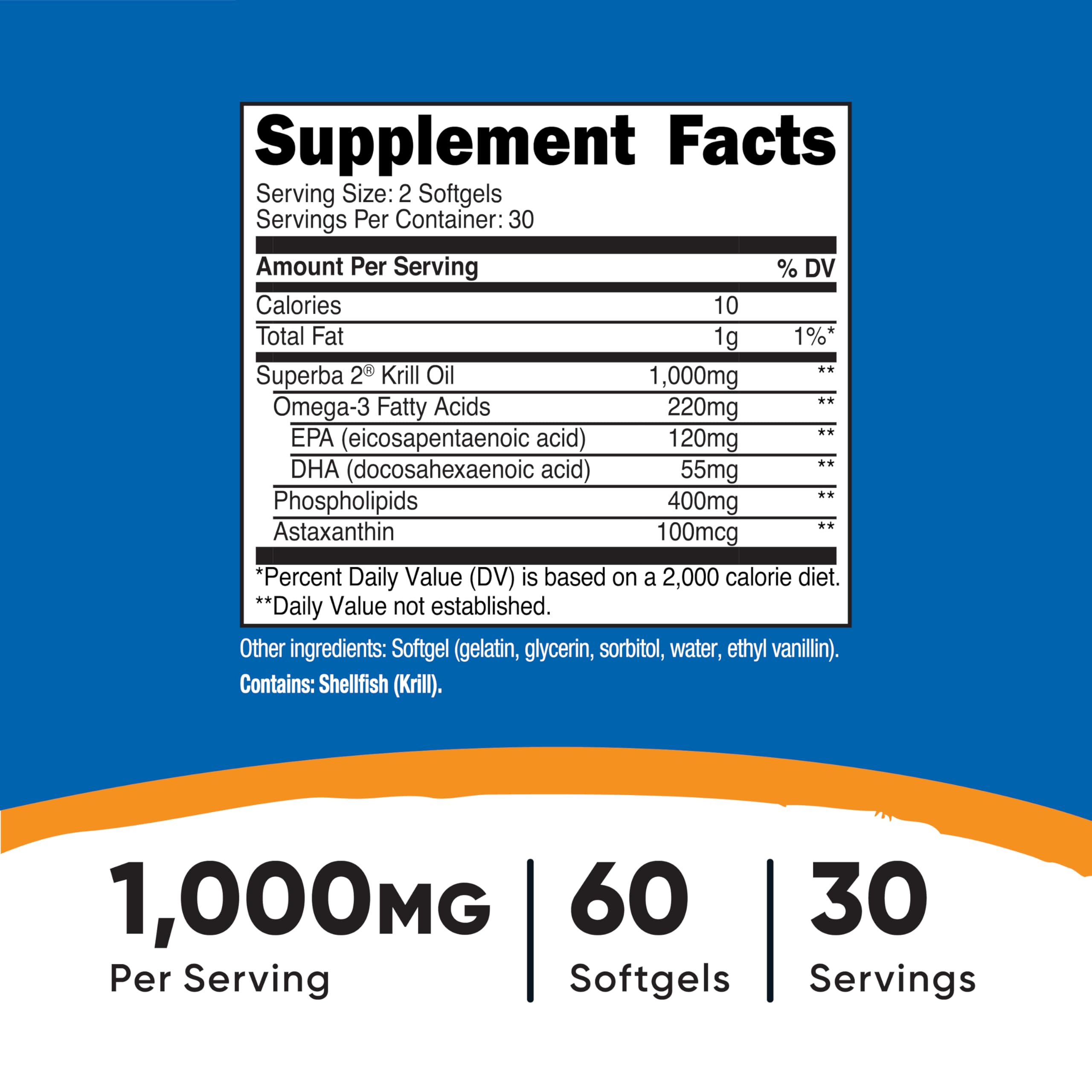 Nutricost Aceite de Krill con EPA y DHA para apoyar la salud diaria.