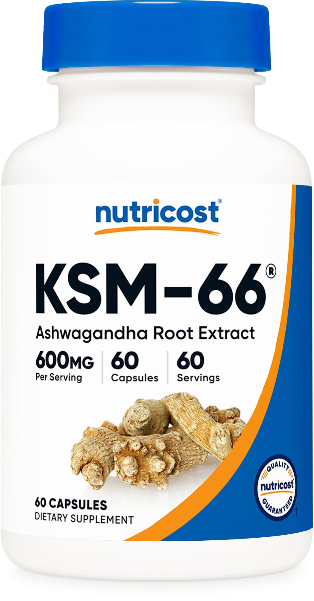 Nutricost KSM-66 Ashwagandha: botella con cápsulas de fácil consumo para el día a día.